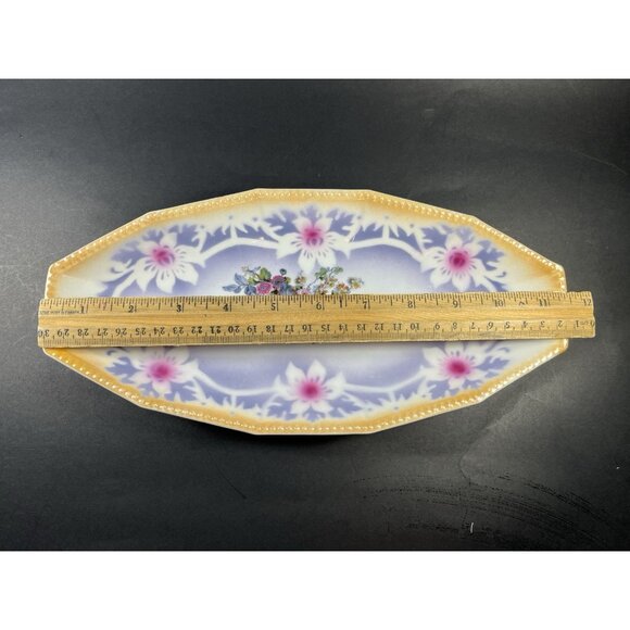 Antique German Porcelain Celery Dish 11.5"  Hand Painted Floral Luster Trim - Picture 5 of 7